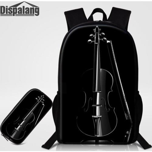 Dispalang Black Violin Print School Backpacks For Girls 2 PCS Set Pencil Case Orthopedic Backpack For Children Customize Bookbag