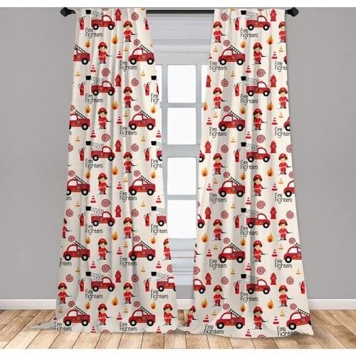 Fire Truck Curtains Little Boys and Girls in Uniforms Fire Fighters Theme Career Profession Window Curtains for Living Room