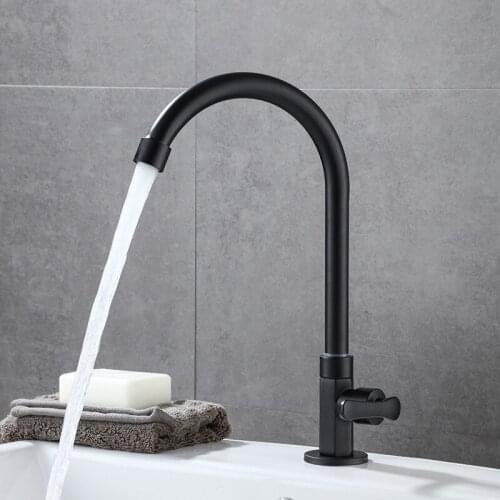 Kitchen Faucets Single Cold Solid Brass Sink Mixer Tap Single Hole/Handle Deck Mounted Rotating Balcony Sink Faucet Black/Chrome