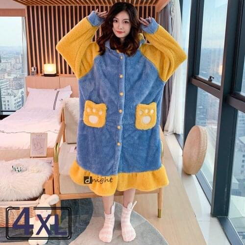Warm Cute Bunny Pajamas Christmas Kawaii Winter Women Flannel Robes Sleepwear nightgowns Thick Coral Fleece Kimono Plus Size