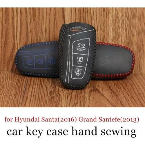 Only Red car accessory fit for Hyundai Santafe(2015) Grand Santafe(2013) Equus(2013) Key Case Car Hand Sewing Leather Key Cover