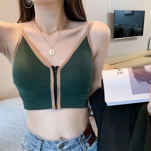 Vintage 90s Clothes Sweats Zippés Cardigan Summer Top Sexy Corset Green Y2k Backless Short Female Knitted Top Vest Women 2021