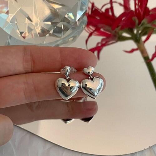 FOXANRY Prevent Allergy 925 Sterling Silver Stud Earrings for Women Summer Trendy Vintage Sweet LOVE Heart Pendant Party Jewelry