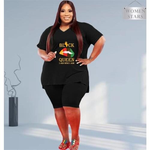 Plus Size 2 Piece Set Women Fashion Lip Print Short Sleeve Cop Top Pants Shorts Sets Jogging Tracksuit Wholesale Dropshipping