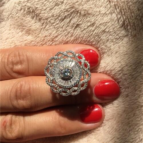 Choucong Luxury Big Flower Ring 925 sterling Silver T shape AAAAA cz Engagement Wedding Band Rings For Women Bridal Jewelry Gift