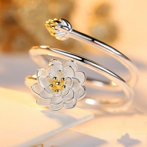 925 Silver Lotus Ring Silver Ring women Open Personality Simple Lotus Ring Creative Silver Jewelry