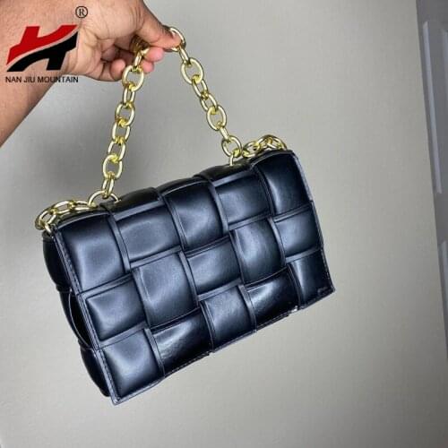 2021 Hand-Woven Square Bag Women Solid Color Simple Handbag Chain Shoulder Bag Candy Color Female Bag