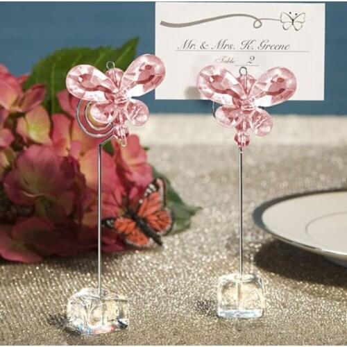 50pcs Exquisite Pink Crystal Card Clips Butterfly Place Name Card Holders Table Name Number Card Holder SN846