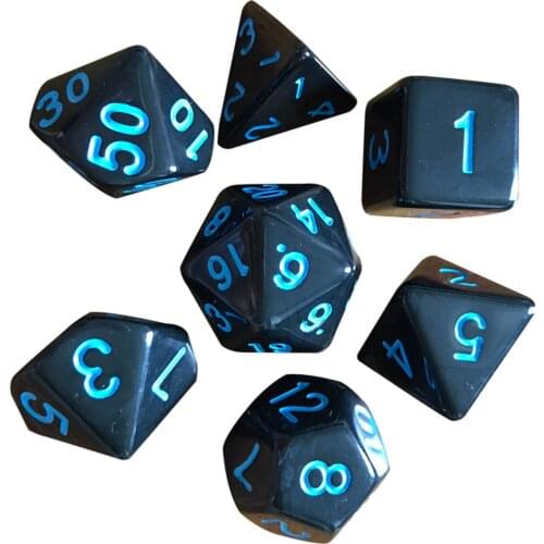 7pcs Multi-sided Polyhedral Acrylic Dice Nickel Black Blue Digital Dice for Gathering Party Table Game