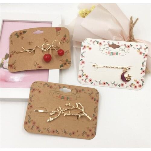 9.7x7cm Small Square Hairpins Card Fashion Jewelry Children Women Hair Accessory Hair Clip Displays Card Brown White Paper 12Pcs