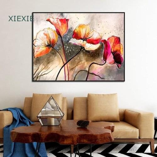 Watercolor Red Pink Flowers Canvas Painting Wall Art Printed Poster Scandinavian Modern Minimalist Decoration for Living Room