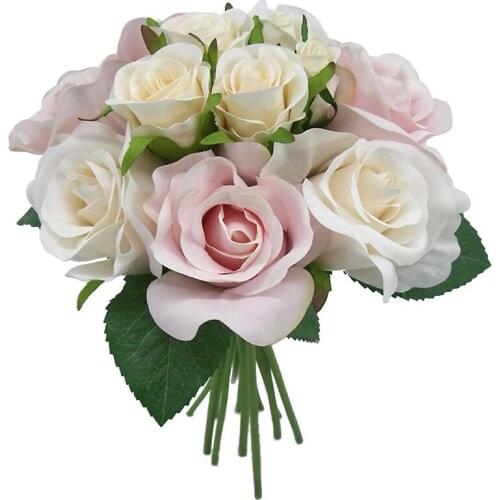 Light Pink Combo Silk Rose Bouquet, Artificial Flower Bouquet, 12 Flowers With High Quality for Home & Wedding Decoration Indoor