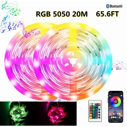 Bluetooth Rgb 5050 Eu Plug 24-Key Waterproof Toepassing 65.6 Ft Ahout 20M Eenvoudig Te Installeren geschikt Voor Vakantie Partij