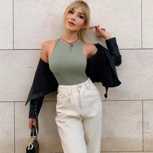 Women 2020 Summer Casual Solid za Bodysuits Chic Female Bodycon Slim Sleeveless Bodysuit Fashion Women Sexy Party Tops Femme