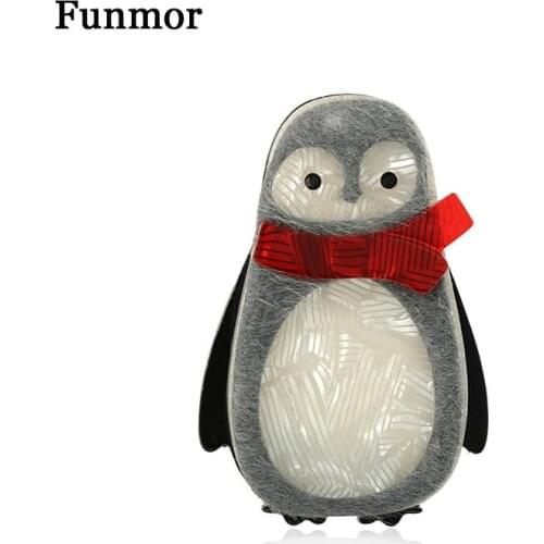 Funmor Cute Penguin Acrylic Brooch Artificial Leather Corsage For Women Children Go Out Travel Decoration Accessories Ornaments