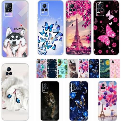 6.44" Cute Husky Painted Back Shell For Vivo Y73 Y73S Case Sofu-touch Soft Silicone Transparent Cover For Vivo Y73S Y 73 2021