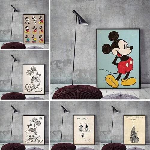 Disney Cartoon Canvas Painting Anime Mickey Mouse and The Castle Prints and Posters Wall Art Picture for Girl Room Decor Cuadros