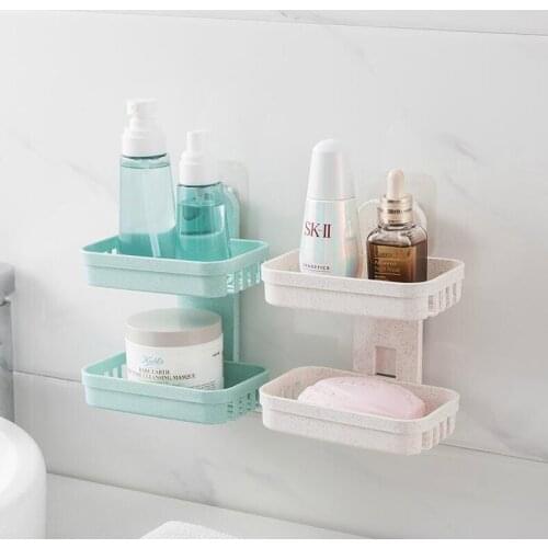 Double layer soap rack Bathroom Shower Soap Box Dish Storage Plate Tray Holder Case Soap Holder Housekeeping Container Organizer