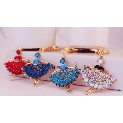 Elegant Dancing Ballet Girl Keychain Ballerina Crystal Pendant Jewelry Enamel Rhinestone Keyring Bag Key Holder Women Trinkets