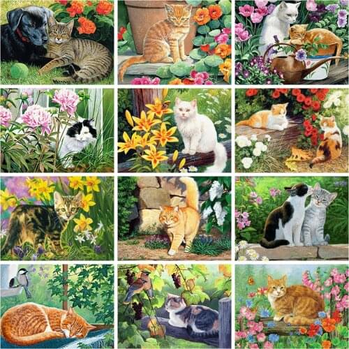 Evershine 5D DIY Diamond Painting Cat Diamond Embroidery Animals And Flower Cross Stitch Mosaic Art Spring Home Decoration