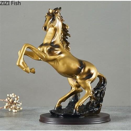 European Resin Abstract Golden Horse Porch Desktop Decoration Abstract Cartoon Animal Fierce Horse Crafts Gift Home Decoration