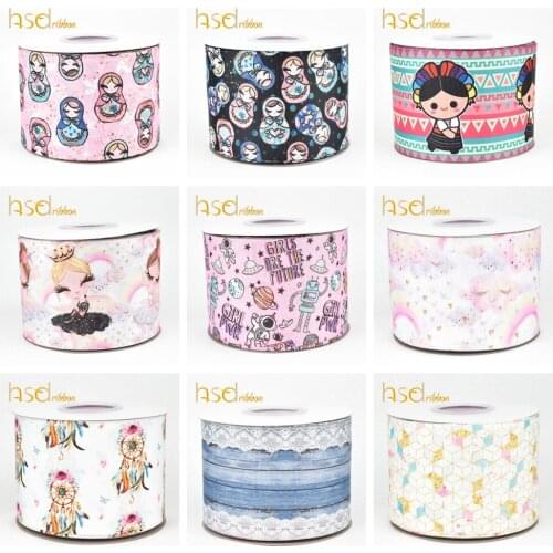 HSDCraft 22MM 25MM 38MM 50MM 75mm 3inch doll Series HT on Grosgrain Ribbon for hair bow