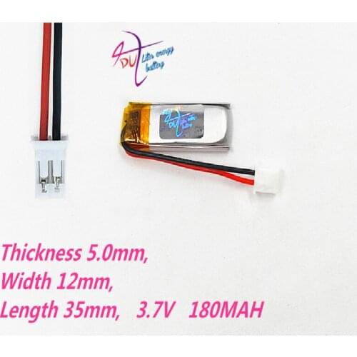 JST PH 2.0mm 2pin connector 501235 3.7V 180mAh LiPo Battery Lithium Polymer Rechargeable For Mp3 bluetooth GPS PSP headset