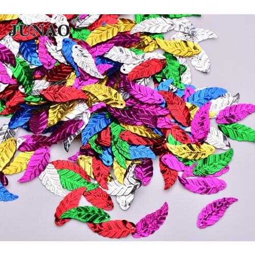 JUNAO 20g 11*28mm Mix Color Sewing Leaf Sequins Flat Glitter Paillettes For DIY Scrapbooking Clothes Crafts Home Decoration
