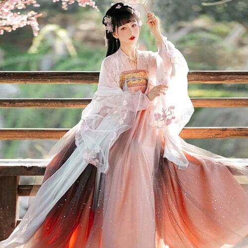 Chinese Traditional Dress Hanfu Women Folk Dance Retro Tang Dynasty Princess Cosplay Stage Wear Chinese Fairy Dresses Plus Size