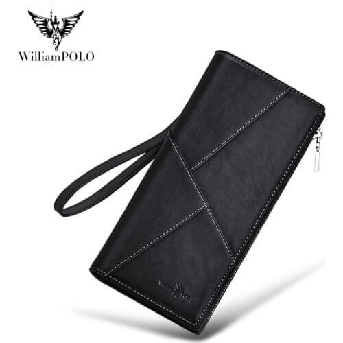 WILLIAMPOLOs new RFID wallet mens long leather card bag mens business zipper wallet clutch bag drivers license bag bank card