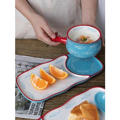 Creative soup bowl household noodle bowl Japanese breakfast Bowl Ceramic tableware set childrens large bowl with handle set