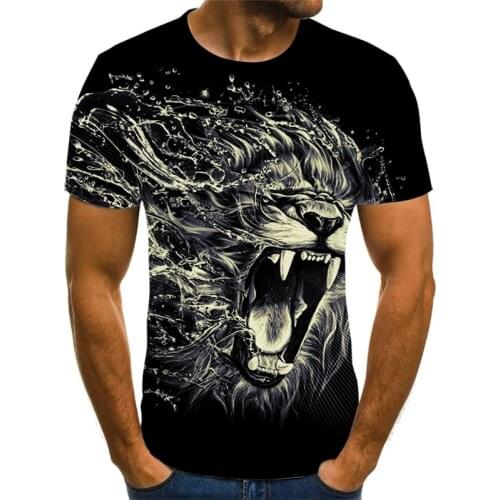 Summer new casual style mens and womens fashion short-sleeved funny animal lion t-shirt 3d printing mens and womens t-shirt