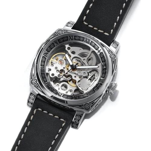 New Luxury Punk Pilot Skeleton Mechanical Mens Watch Chronograph Military Waterproof Men Watch Luminous Business Leather Watch