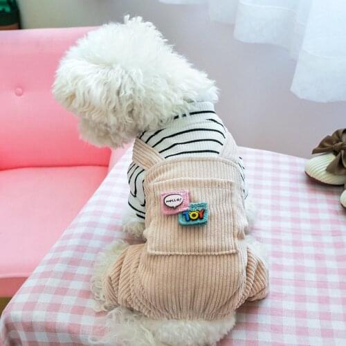 White Stripe Dog Clothtes Shih Tzu Autumn Winter Jumpsuit With Shirt Pet Costumes For Small Medium Animal Drop Shipping Goods