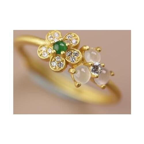 Original new ice type chalcedony diamond flower egg round opening adjustable ring noble luxury charm female silver jewelry