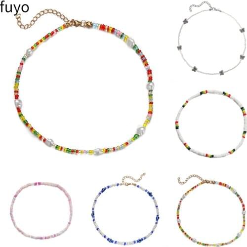 2021 New Summer Boho Colorful Daisy Resin Seeds Beads Handmade Collar Pearl Clavicle Choker Necklaces for Women Jewelry