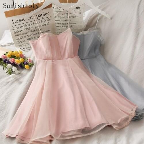 Sanishroly Summer Womens Ball Gown Dress Sexy Strapless Spaghetti Strap Dress Female High Waist Lace Mesh Dress Vestidos CD125