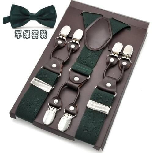 Mens Suspenders Bowtie Sets Y-back Shape Women Elastic Suspenders 6 clips-on PU Leren riemen Fathers Day Gifts 120cm TZ79280