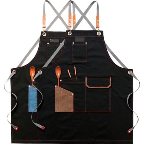 House Cleaning Working Canvas Bibs Women Apron Kitchen Accessories Pocket Coffee Pinafore Cafe Shop Cooking Baking Accessories