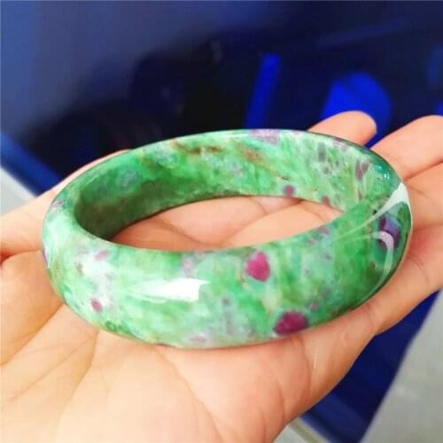 Drop Shipping Woman Lady Fashion Crystal Natural Stone Bangle Green Rose Natural Ruby Zoisite Bangles Inner Diameter 54mm