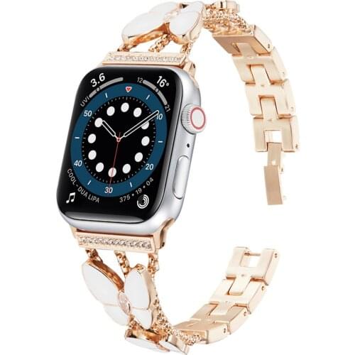 Butterfly Carved Design 40mm 44mm 38mm 42mm Metal Bracelet for Apple Watch Band Series 6 SE 5 4 3 Women Strap for Iwatch Belt