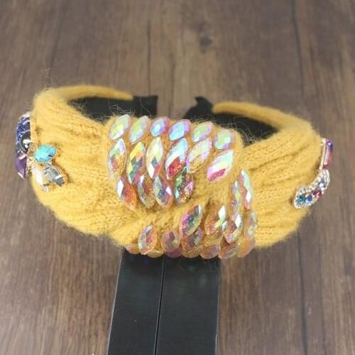 Luxury Baroque Shiny Purple Blue Pink Crystal Cotton Woven Twist Braided Knotted Wide Hair Band Fashion Girls Hair Accessories