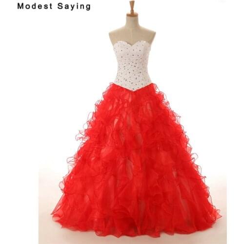 Luxury Red and Ivory Ball Gown Beaded Quinceanera Dresses 2017 with Ruffled Skirt Girls Long Party Prom Gowns sweet 16 dresses