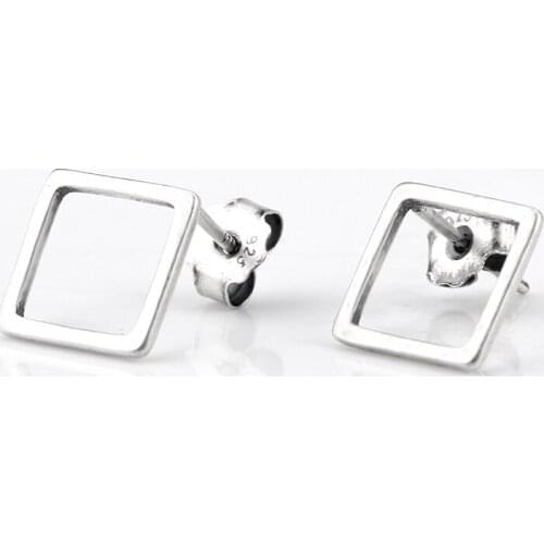 Minimalist 925 Sterling Silver Stud Earrings Geometric Hollow Square Shape For Women Girls Wedding Engagement Jewelry