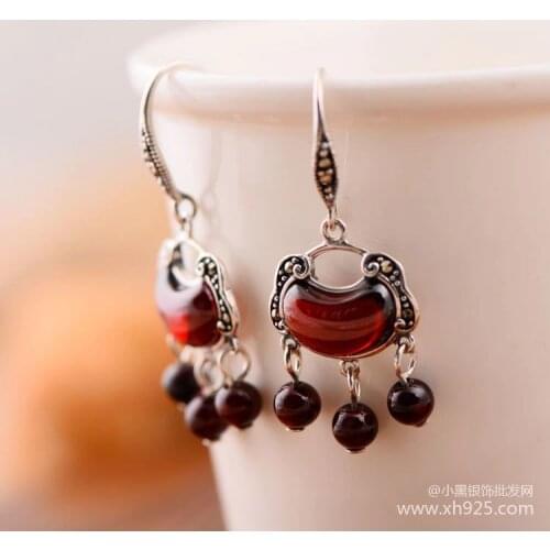 925 sterling silver mark" Tassel garnet earrings