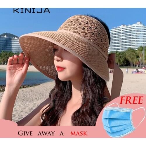 Summer ladies hats and caps uv protection straw hat sombrero playa beach hats women Hollow out Bandage wide brim Visor sun hat