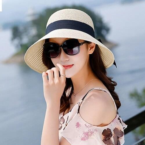 CNEQS Hat female summer wild sun hat sunscreen foldable straw hat holiday female beach hat seaside