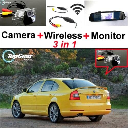 3 in1 Special Camera + Wireless Receiver + Mirror Monitor BACKUP Parking System For Skoda Octavia 1U MK1 1Z Laura MK2 1996~2014