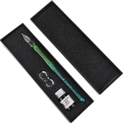 Starry Sky Gradient Glass Fountain Dip Pen Holder Signature Ink Calligraphy Box
