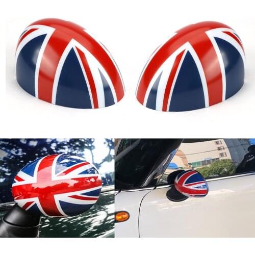 TAIHONGYU 2x Blue & Red Union Jack Power Auto Fold Wing Mirror Cover Caps Styling Replace Fit For BMW MINI COOPER R56 R55 R57